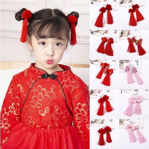 Baby Girls Hair Accessories Chinese Ribbon Girls Headpiece Hairpins Tassel Hair Clips EA