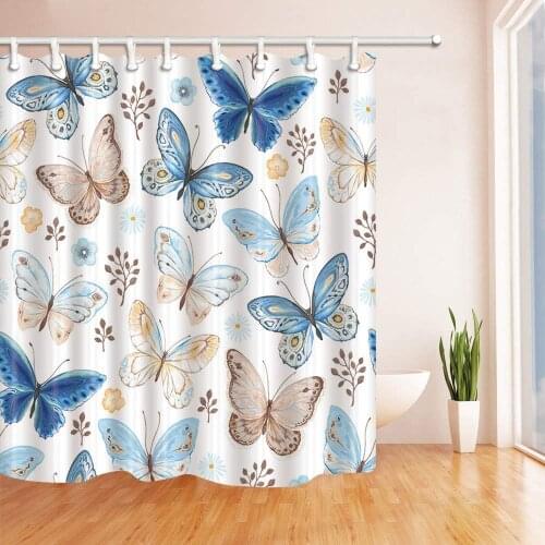 Watercolor Flying Butterflies in Vintage Bath Curtain Polyester Fabric Waterproof Shower Curtain for Bathroom