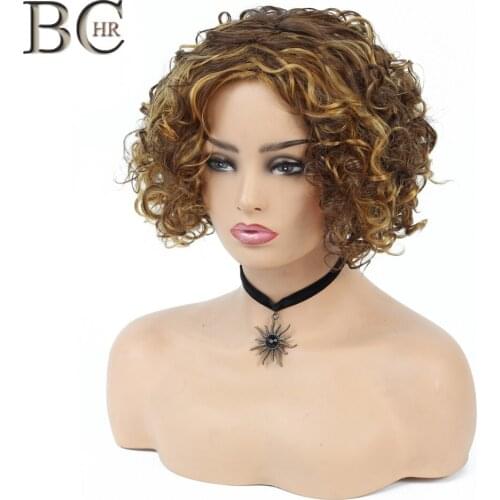 BCHR 6 Inch Short Curly Synthetic Wigs For Black Women African Hairstyles Natural Brown Hair Wig
