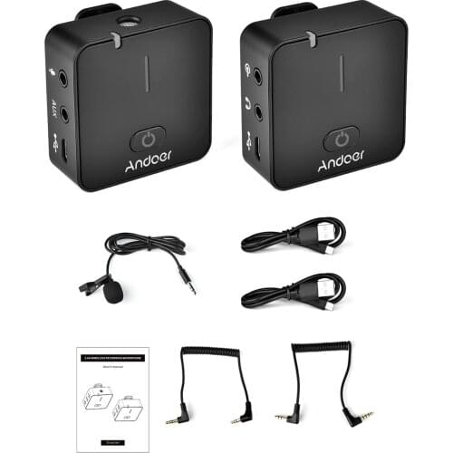 2.4G Wireless Recording Microphone System with Transmitter Receiver Clip-on Photo Studio Mic 50M Built-in Rechargeable Battery