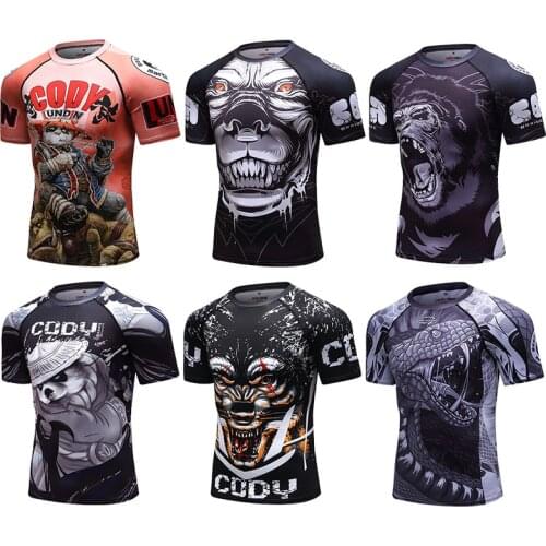 Fightwear Bjj MMA Rashguard 3D T-shirts Sportwear Boxing Jerseys Men KickBoxing Muay Thai Short Sleeve Breathable Jiu Jitsu Tops