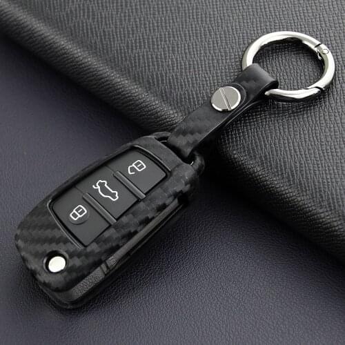Flip Key Fob Chain Case Cover For Audi A1 A3 Q3 Q7 TT S3 Carbon Fiber Accessories