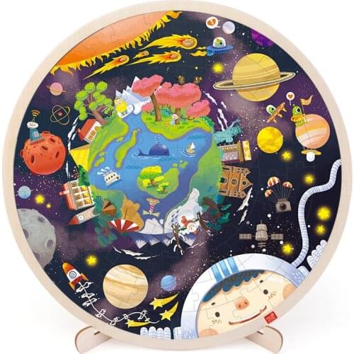 102pcs Kids Solar System Cartoon Wooden Space Puzzle Toy Early Educational Toys For Children
