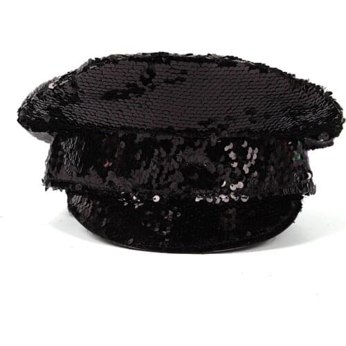 Military Style Captains Hat Women Festival Hat Queen Dancer Sequin Halloween Costume Cosplay Bachelorette Party Sergeant Hat