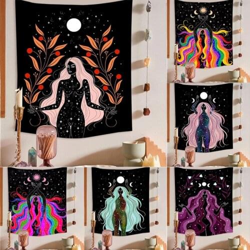 Indian Moon Phase Girl Mandala Tapestry Wall Hanging Boho Decor Macrame Hippie Witchcraft Tapiz Wall Decoration Decoration Mural