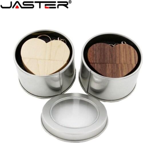 JASTER USB 2.0 wooden love heart usb with metal box USB flash drive pendrive 8GB 16GB 32GB 64GB customer LOGO wedding