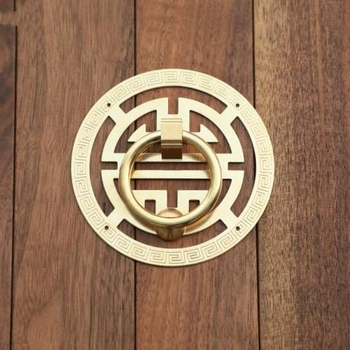 Chinese Hollow Out Carving Copper Ring Handles Vintage Cabinet Kitchen Pull Handle Wooden Door Knob Knocker Brass Drawer Pulls