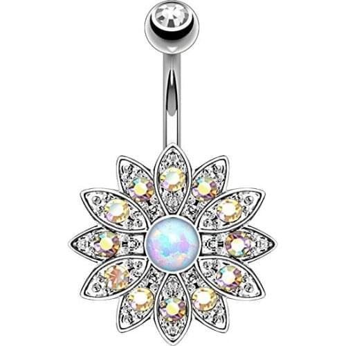 Belly Button Ring Jeweled Flower