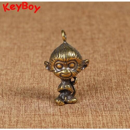Brass Monkey Cartoon Doll Keychain Pendant Vintage Copper Big Head Monkey Key Chain Ring Hanging Trinket Keyring Pendant Jewelry