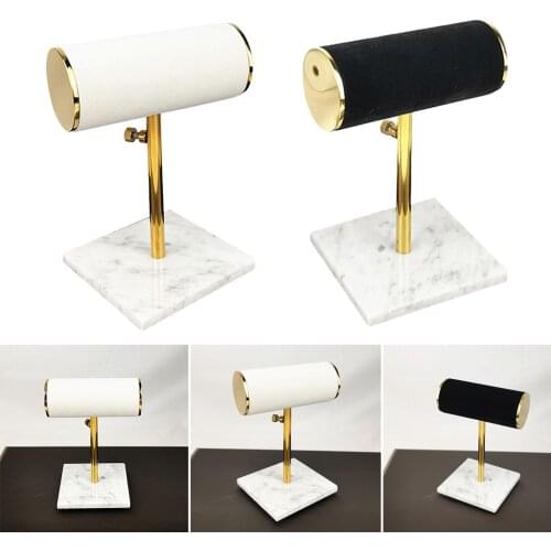 Hotsale Height Adjustable 17 to 24cm Velvet Metal Marble Base T-Bar Jewelry Bracelet Necklace Watch Display Stand Holder Props
