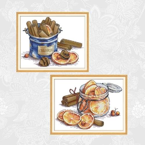 Lemon and Cinnamon Cross Stitch Package Factory Sets Aida14ct 11ct White Cloth Embroidery kit DIY Handmade Needlework