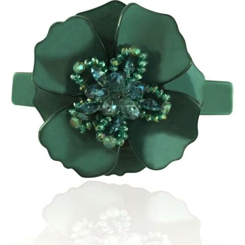 Green Crystal Hair Barrette Clip - Acetate Cellulose Hair Accessory for Women Lady Rose Flower Hair Jewelry Ornament Tiara Prom
