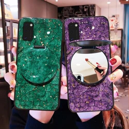 Fashion Makeup Mirror Marble Silicone Case For Samsung Galaxy A52 A72 A32 A12 A42 5G A02S Luxury Gold Foil Back Cover