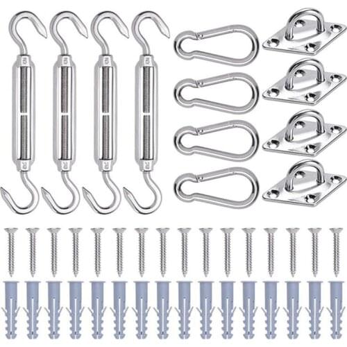 44Pcs Shade Sail Fixing Kit Mounting Kit Shade Sail Fixtures Sets Stainless Steel Canopy Shading Kit Outdoor Fixing Sets