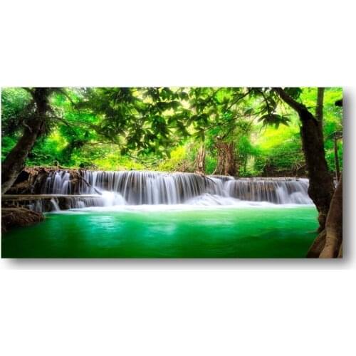 Wall Art Waterfall Tree Landscape Picture Canvas Wall Art Print Paintings Modern Artwork Living Room Wall Decor Drop shipping