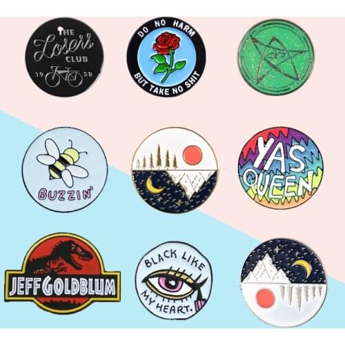 New cartoon autumn and winter landscape hardworking bees YES QUEEN green pentagram dinosaur brooch combination friend gift