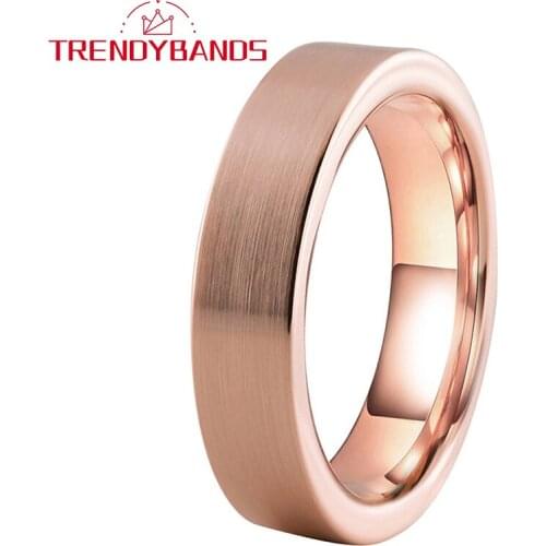 6MM Rose Gold Tungsten Carbide Engagement Rings Wedding Band For Women Men Flat Brushed Finish Comfort Fit