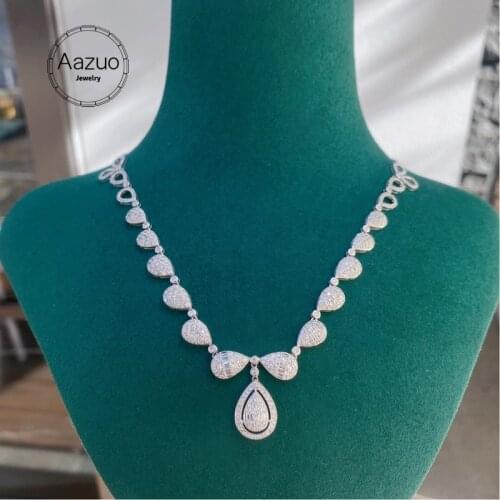 Aazuo 18K Solid White Gold Real Diamonds 3.80ct Luxury Full Diamonds Choker Necklace 41CM Gifted for Women Wedding Party Au750