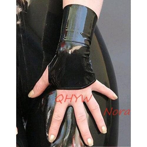 Sexy Design Unisex Latex Exotic Lingerie Black Spliced No Fingers Short Wrist Gloves Club Cekc Zentai Fetish