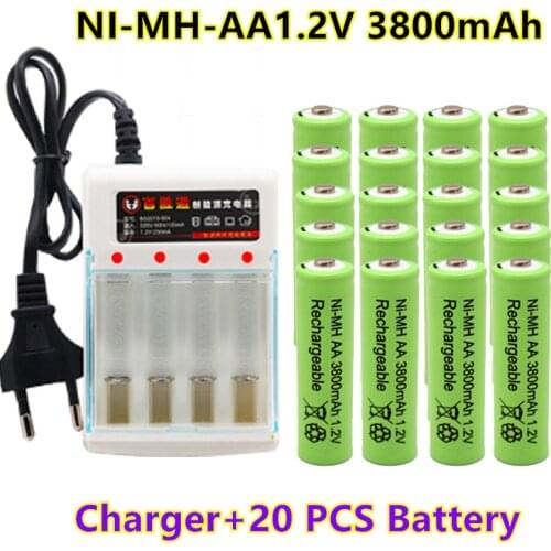1,2V3800 mAh NI MH AA Pre-cargado bateras recargables NI-MH recargable AA batera para juguetes micrfono de cmara charger+battery