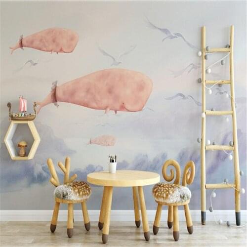 Custom Wall Paper 3d Hand Painted Cartoon Seaside Whale Photo Wallpaper Embossed Wall Paper TV Background Wall Mural Wallpaper