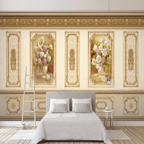 Custom 3D Photo Wallpaper Painting European Style Pastoral Flower Gold Home Decoration Siding Mural Wallpaper Papel De Parede