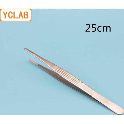 YCLAB 25cm Straight Tweezers Stainless Steel Plier Carbon Steel with Teeth Laboratory Medical Household Dressing
