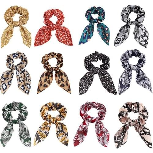 New Fashion Chiffon Silk Wispy floral Bow Hair Scrunchies Women Hair Tie Rope Rubber Bands Ponytail Holder Hair Accessories