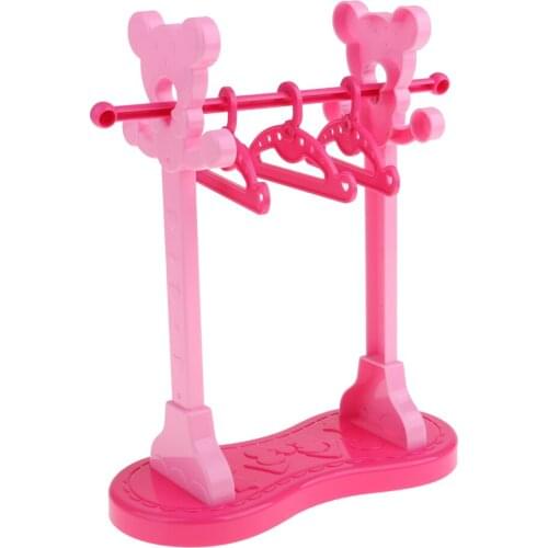 Pink Clothes Hangers Laundry Rack Doll Accessories Set for Doll Clothes Dress Outfit Doll Pretend Play House Toys