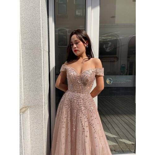 Pink Pearl Gowns Fashion Ladies Bling Bling Eveningdress Luxury Party Dress For Women Wedding Party Sexy Luxury Tulle