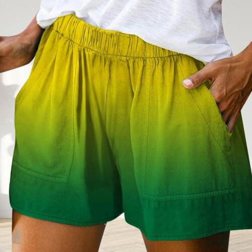 Summer Women Shorts Pockets Gradient Color High Waist Loose Short Pants Women Gradient Color Pocket Loose Fit Shorts 2021