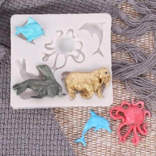 1pc Ocean Series Dolphin Octopus Walrus Fondant Cake Silicone Mold DIY Chocolate Candy Baking Tools Sugarcraft Cake Tools