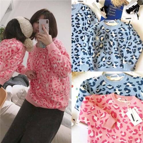 Tonytaobaby Winterwear New Baby Leopard Knitted Jacquard Plush Sweater Parent-Child Dress