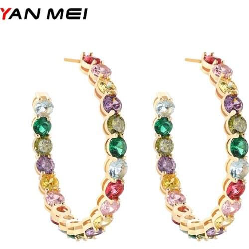 YANMEI Shiny Colorful Huge Round Earrings Cubic Zirconia for Women Large Round Earrings Hypoallergenic Fashion Jewelry YME9615