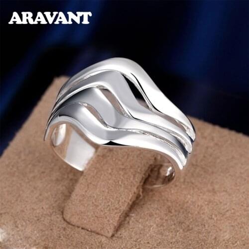 925 Silver Water Ripple Finger Rings For Women Wedding Fashion Charm Jewelry