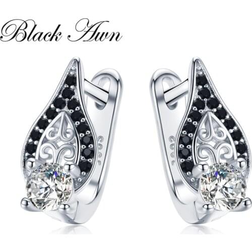 2020 Sodrov 925 Sterling Silver Round Black Trendy Spinel EngagementHoop Earrings for Women Fine Jewelry Bijoux I153