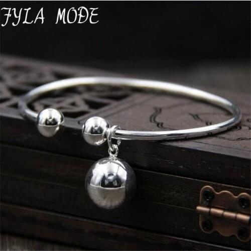 Fyla Mode Pure 925 Sterling Silver Bracelets for Women Fine Jewelry Bangles & Bangles Double Balls Charm Chain Silver Wedding