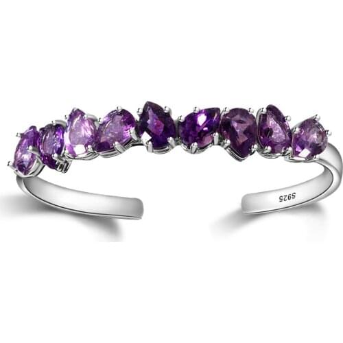 925 Sterling Silver Bracelet Purple Waterdrop Pear Amethyst Adjustable Bangle for Women Fine Jewelry Wedding Valentine Day Gift