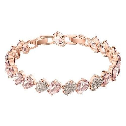 Brand 1:1 Elegant Temperament Pink Water Drop Diamond Crystal Design Moonlight Bracelet Elegant Girls Silver Jewelry