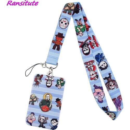 Ransitute R1641 Horror Movie Murder Lanyard ID Card Holder Student Travel Bank Bus Business Card Cover Badge Halloween Gifts