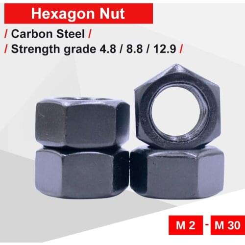 1-100 PCS Black Hexagon Nuts M2 M2.5 M3 M4 M5 M6 M8 M10 M12 M14 M16 M18 M20 M22 M24 M27 M30 Grade 4.8/8.8/12.9 Carbon Steel