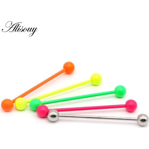 Alisouy 1PC Candy color 14G 38mm long stud earrings industrial ear nails piercing orelha cartilagem Ear bone nail ear plug