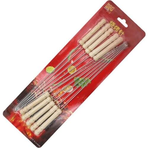 10PCS Stainless Steel BBQ Stick Needles Heatproof Metal Barbecue Skewers Kebab Skewers BBQ Forks BBQ Tools