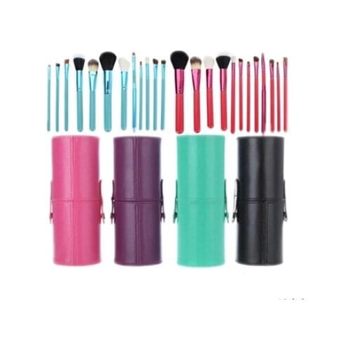 12pcs/set Makeup Brushes Professional pinceis maquiagem Foundation Brush Set Makeup Tools with PU Tube 4 colors for Choose