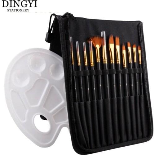 13Pcs Paint Brushes Set With Canvas Bag For Oil Acrylic Watercolor Painting Wooden Handle Multifunction Brush Art Supplies