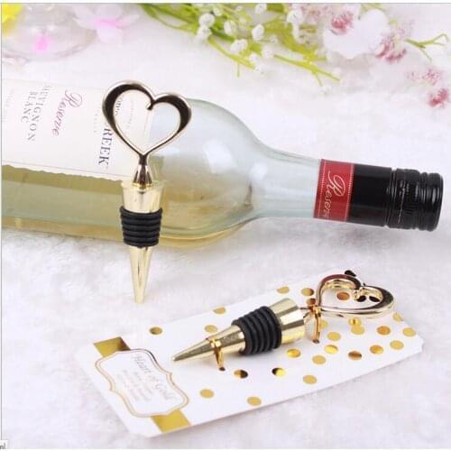 500PCS/LOT Wedding favor Guest gift Heart of Gold Wine Bottle Stopper Golden party favor Souvenir giveaways