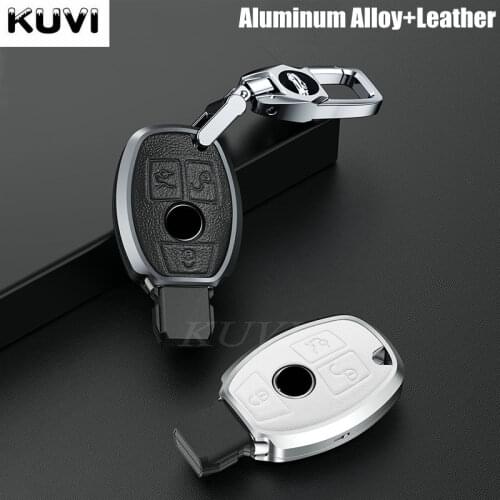 Alloy Leather Car Remote Key Case Cover Fob for Mercedes Benz A B C E GL S GLA GLK CLS Class AMG W204 W205 W212 W463 W176
