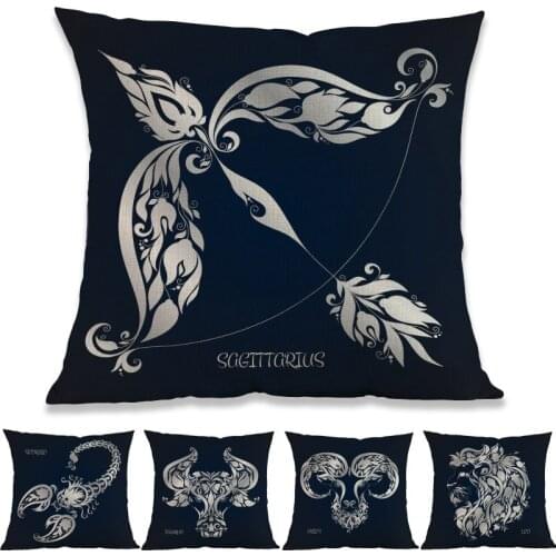 Dark Background Twelve Constellations The Signs Of The Zodiac Geometric Pattern Pillow Case Home Sofa Decoration Cushion Cover
