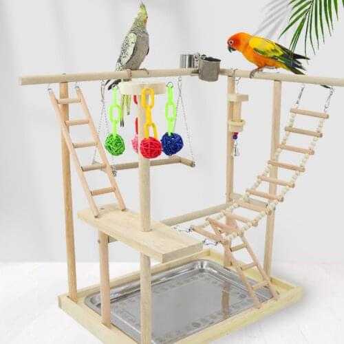 Wood Parrot Playground Bird Perch with Ladders Feeder Parrot Bite Toys Bird frame Stand Cage Bird Suspension Bridge CY528