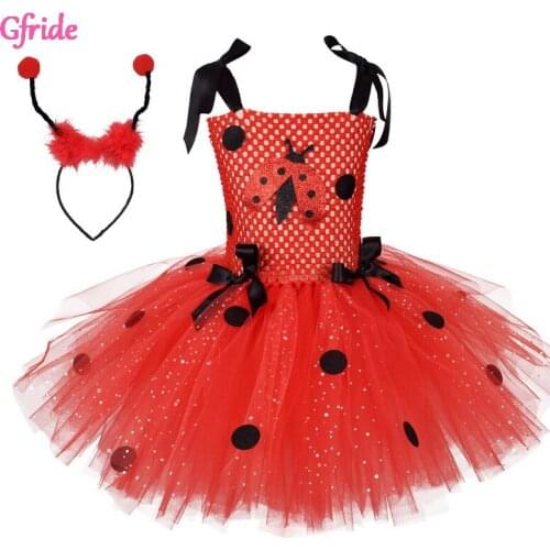 Kids Animal Ladybird Costume For Girls Dressing Up Carnival Theme Party Dresses Children Princess Tutu Dress With Headband Sets